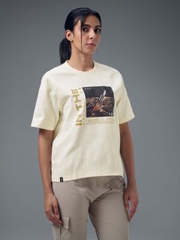 Technosport - Women Cream Graphic Printed Round Neck Sports T-Shirt