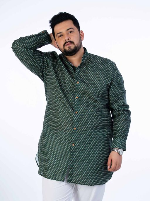 UNSIZED Men Plus Size Bottle Green Ethnic Printed Kurta