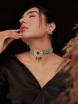 Srikala - Traditional Gold Platted Kundan Choker with Semi Emerald