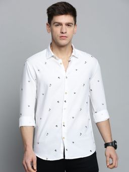SHOWOFFFF - Mens Spread Collar White Printed Shirt