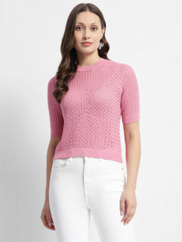 Madame - Pink Knitted Crew Neck Top