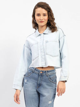 Madame - Ice Blue Cropped Denim Shacket