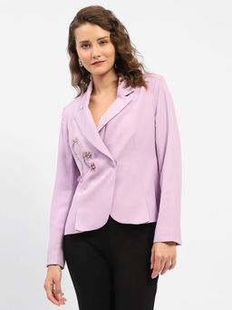 Madame - Single Breasted Embellished Mauve Blazer