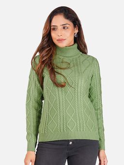 JOE Hazel - Women Sea Green Cozy Chic Cable Knit Turtleneck Sweater