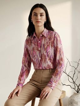 Globus - Multicolour Abstract Print Oversized Georgette Casual Shirt