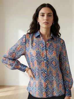 Globus - Blue Relaxed Fit Satin Casual Shirt