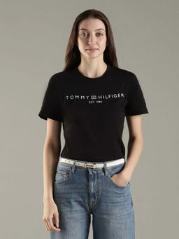 Tommy Hilfiger - Black Logo Regular Fit Cotton T-Shirt