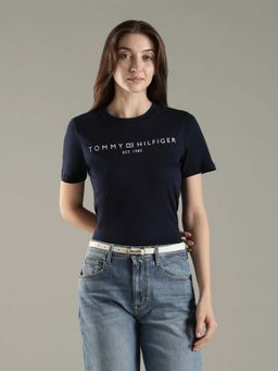 Tommy Hilfiger - Navy Blue Logo Regular Fit Cotton T-Shirt