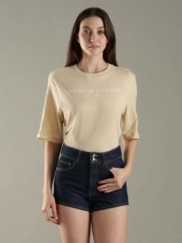Tommy Hilfiger - Beige Logo Relaxed Fit Cotton T-Shirt