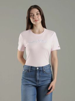 Tommy Hilfiger - Embroidered Logo Regular Fit Pink Cotton T-Shirt
