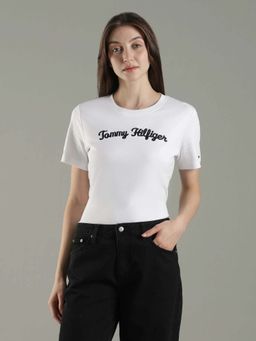 Tommy Hilfiger - Embroidered Logo Regular Fit White Cotton T-Shirt