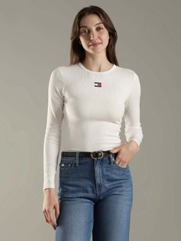 Tommy Hilfiger - White Solid Slim Fit Cotton T-Shirt