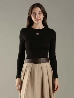 Tommy Hilfiger - Black Solid Slim Fit Cotton T-Shirt