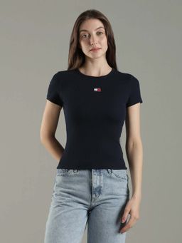 Tommy Hilfiger - Navy Blue Solid Slim Fit Cotton T-Shirt