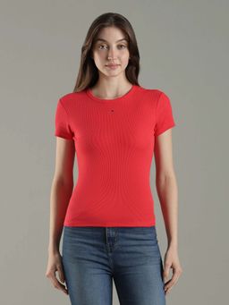 Tommy Hilfiger - Red Solid Slim Fit Cotton T-Shirt