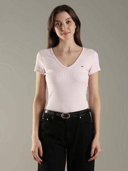 Tommy Hilfiger - Pink Solid Slim Fit Cotton T-Shirt