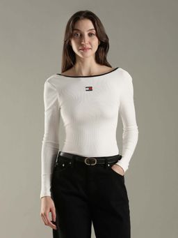 Tommy Hilfiger - White Solid Slim Fit Cotton T-Shirt