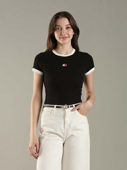Tommy Hilfiger - Black Solid Slim Fit Cotton T-Shirt