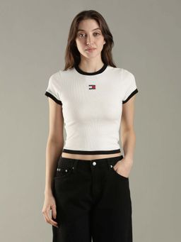 Tommy Hilfiger - White Solid Slim Fit Cotton T-Shirt