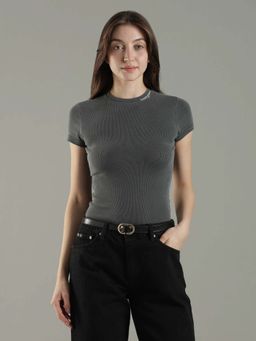 Tommy Hilfiger - Grey Solid Slim Fit Cotton T-Shirt