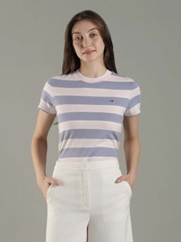 Tommy Hilfiger - Striped Purple Regular Fit Cotton T-Shirt