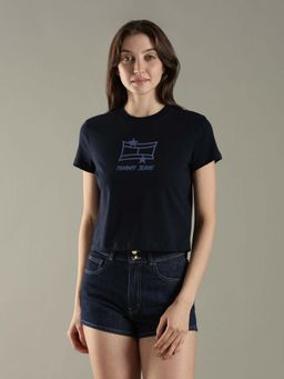 Tommy Hilfiger - Navy Blue Logo Regular Fit Cotton T-Shirt