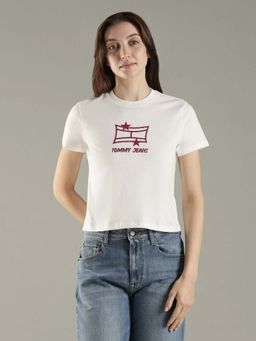 Tommy Hilfiger - White Logo Regular Fit Cotton T-Shirt