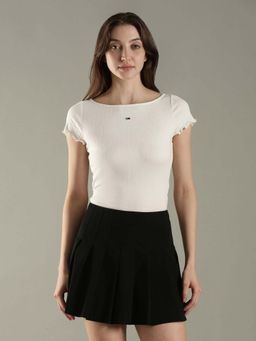 Tommy Hilfiger - White Solid Slim Fit Cotton T-Shirt