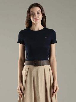 Tommy Hilfiger - Navy Blue Solid Slim Fit Cotton T-Shirt