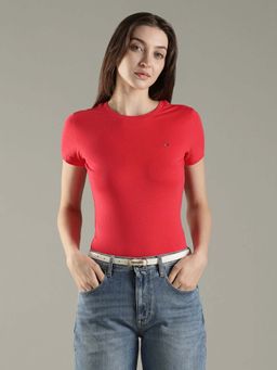 Tommy Hilfiger - Red Solid Slim Fit Cotton T-Shirt