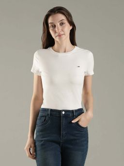 Tommy Hilfiger - White Solid Slim Fit Cotton T-Shirt