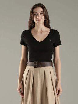 Tommy Hilfiger - Black Solid Slim Fit Cotton T-Shirt