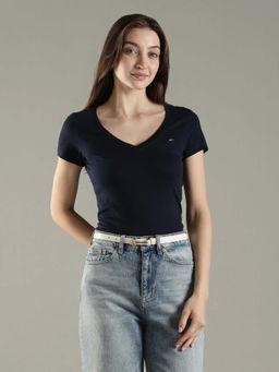 Tommy Hilfiger - Navy Blue Solid Slim Fit Cotton T-Shirt