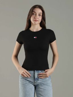 Tommy Hilfiger - Black Solid Slim Fit Cotton T-Shirt