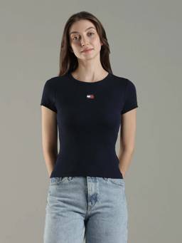Tommy Hilfiger - Navy Blue Solid Slim Fit Cotton T-Shirt