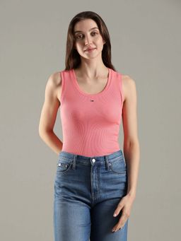 Tommy Hilfiger - Pink Solid Slim Fit Cotton Tank Top