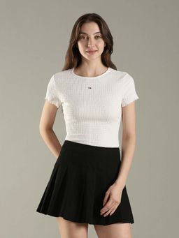 Tommy Hilfiger - White Texture Slim Fit Polyester T-Shirt