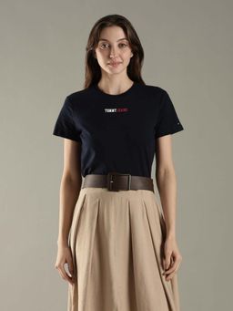 Tommy Hilfiger - Navy Blue Logo Solid Regular Fit Cotton T-Shirt