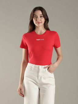 Tommy Hilfiger - Red Logo Solid Regular Fit Cotton T-Shirt