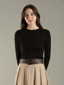 Tommy Hilfiger - Black Solid Slim Fit Cotton T-Shirt