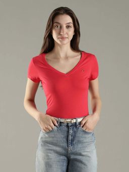 Tommy Hilfiger - Red Solid Slim Fit Cotton T-Shirt