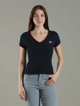 Tommy Hilfiger - Navy Blue Solid Slim Fit Cotton T-Shirt