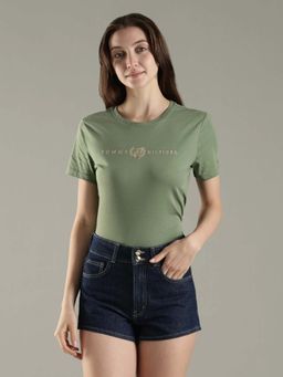 Tommy Hilfiger - Green Embroidered Logo Regular Fit Cotton T-Shirt