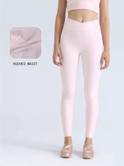 Cava Athleisure - Women Pink Solid Ruched Snug Leggings