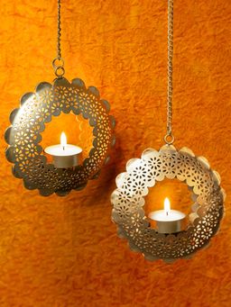 Ekhasa - Round Flower Hanging Tealight Candle Holder (Set of 2)