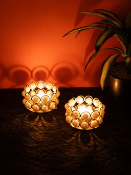 Ekhasa - Pearl Studded White Tealight Candle Holder (Set of 2)