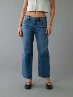 American Eagle - Women Blue Stretch Mid-Waisted Stovepipe Crop Jeans