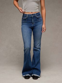 American Eagle - Women Blue Next Level Super High-Waisted Flared Jeans