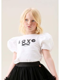 ANGEL & ROCKET - Heidi White Puff Sleeve Embellished T-Shirt