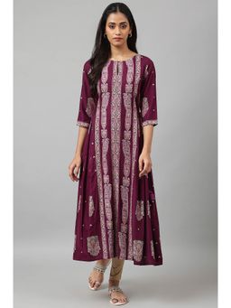 W - Maroon Printed Kurta